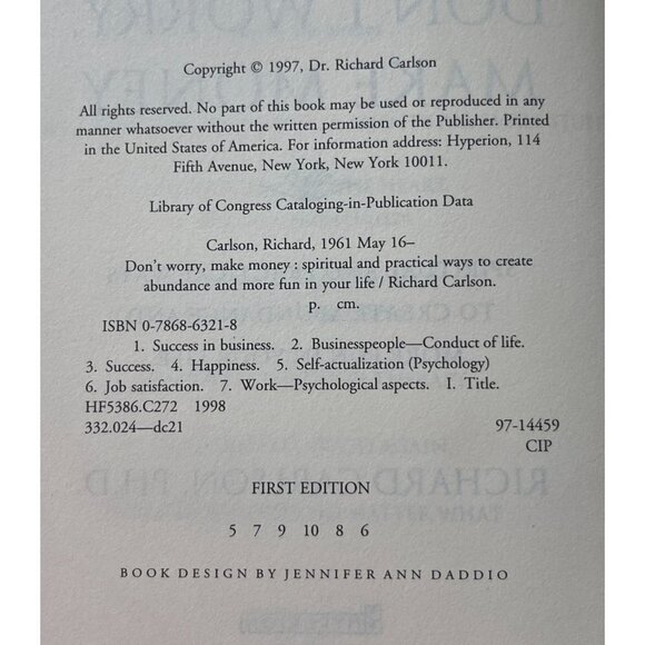 Don't Worry, Make Money : Spiritual and Practical Ways to Create Richard Carlson - Picture 7 of 14